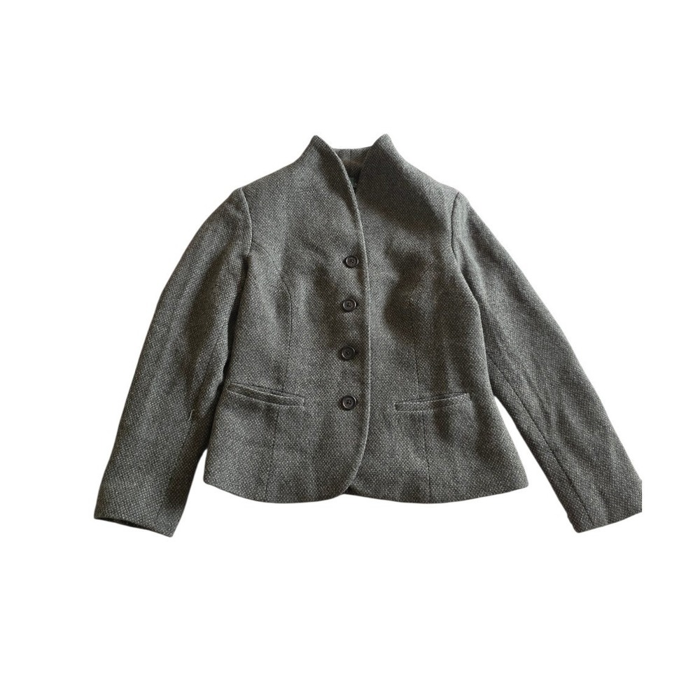 Ralp Lauren Quiet Luxury Preppy Equestrian Gray Green Wool Button Blazer sz S-M